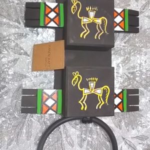 Green Wooden Hand Painted Traditional Warli Art Napkin Holder